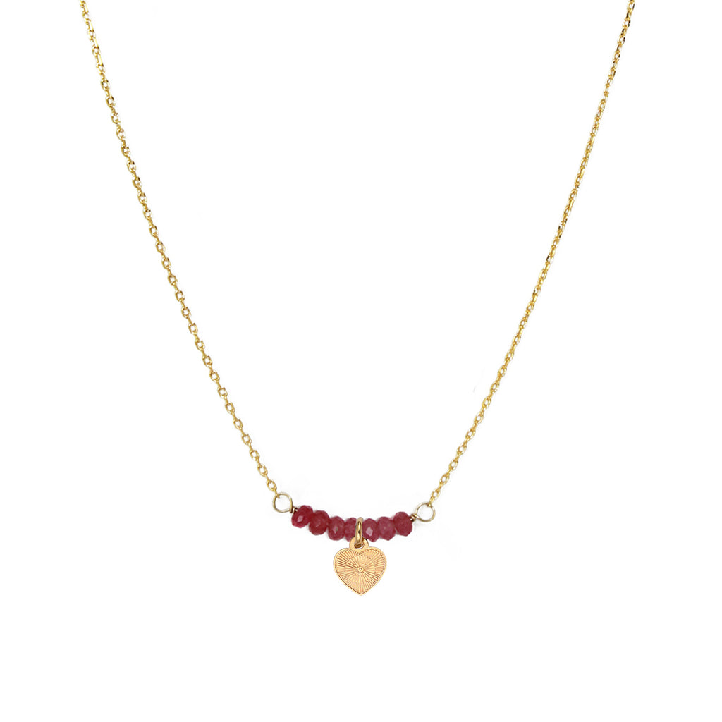 Elena Garnet Heart Necklace - Gold And Garnet