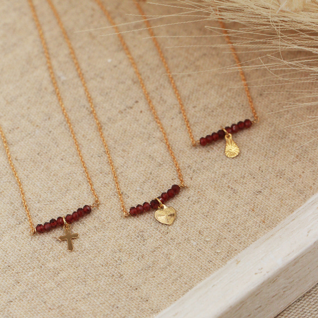 Collier Elena Grenat Croix - Or & Grenat