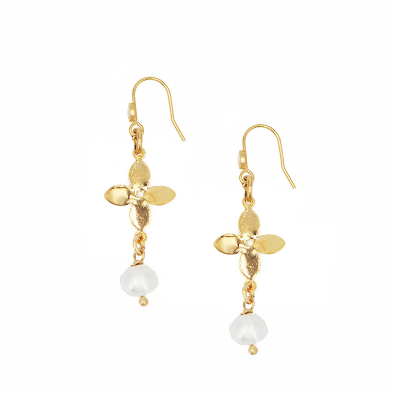 Boucles D'Oreilles  Fleur Perle - Or / Blanc