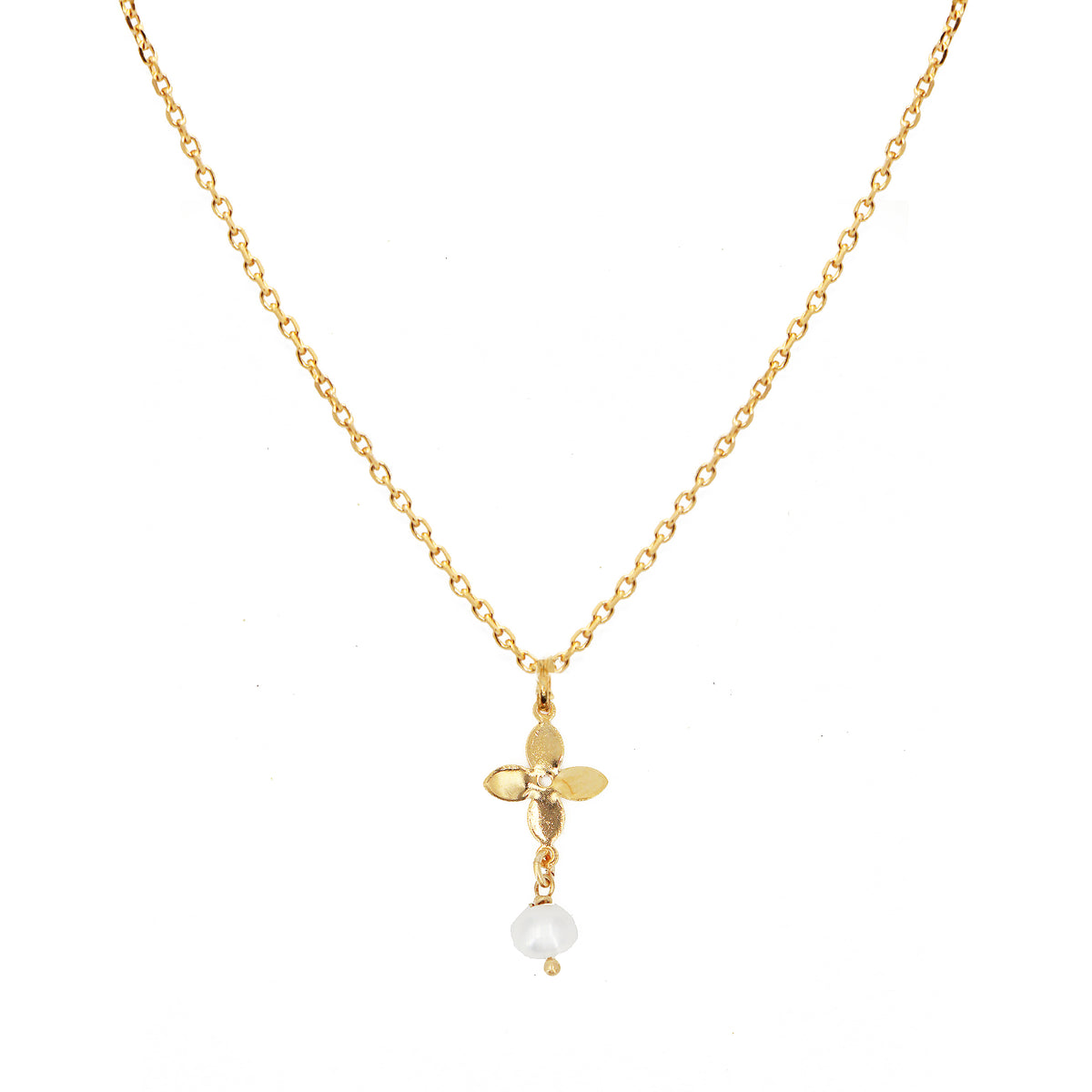 Pearl Flower Necklace - Gold And White