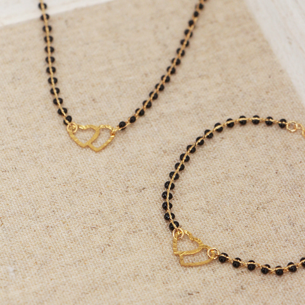 Bracelet Double Heart - Or & Noir