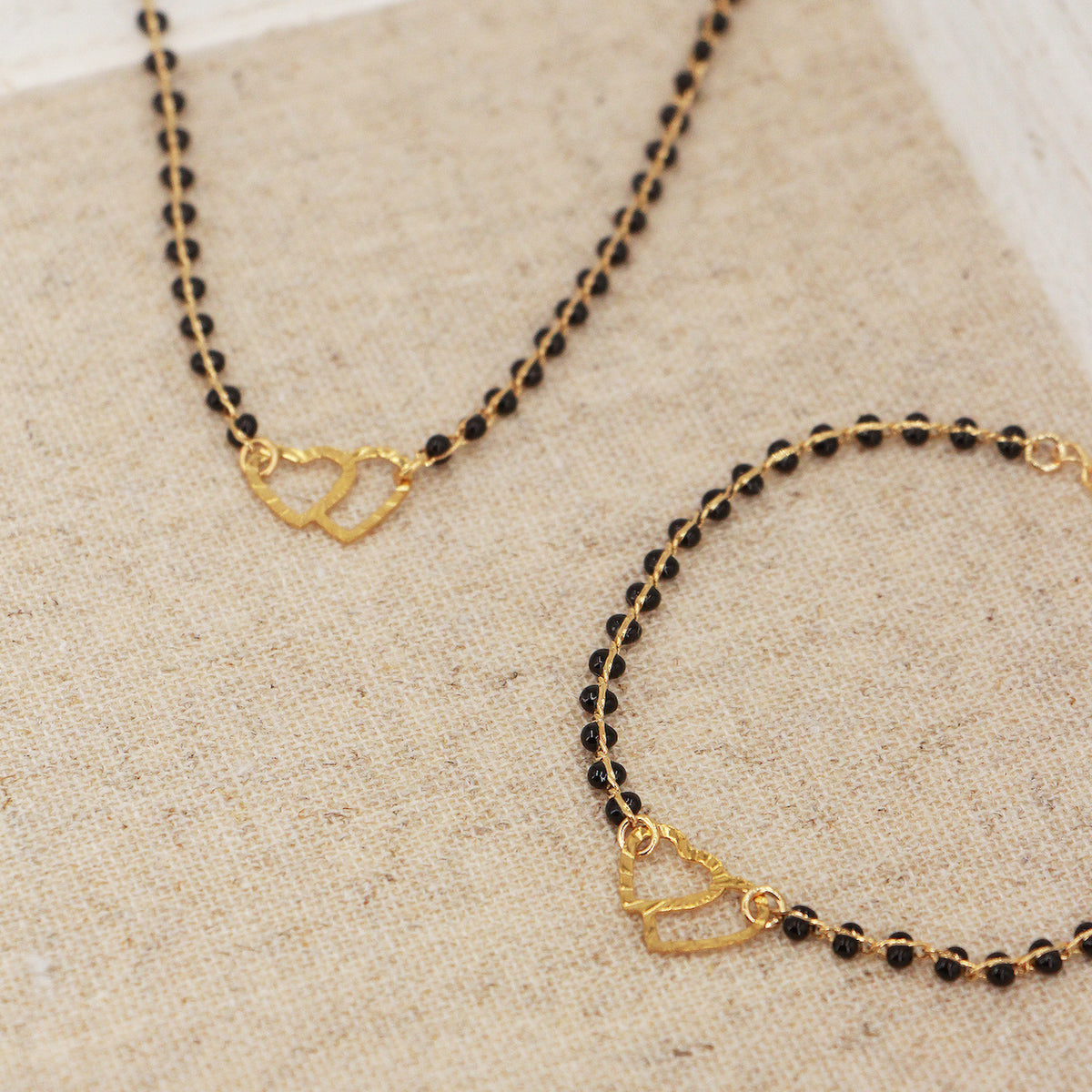 Bracelet Double Heart - Or & Noir