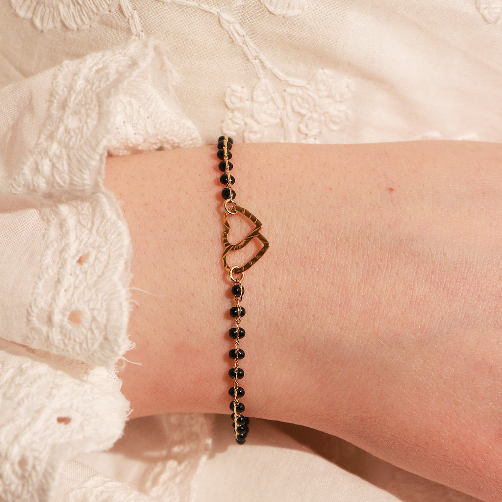 Bracelet Double Heart - Or & Noir