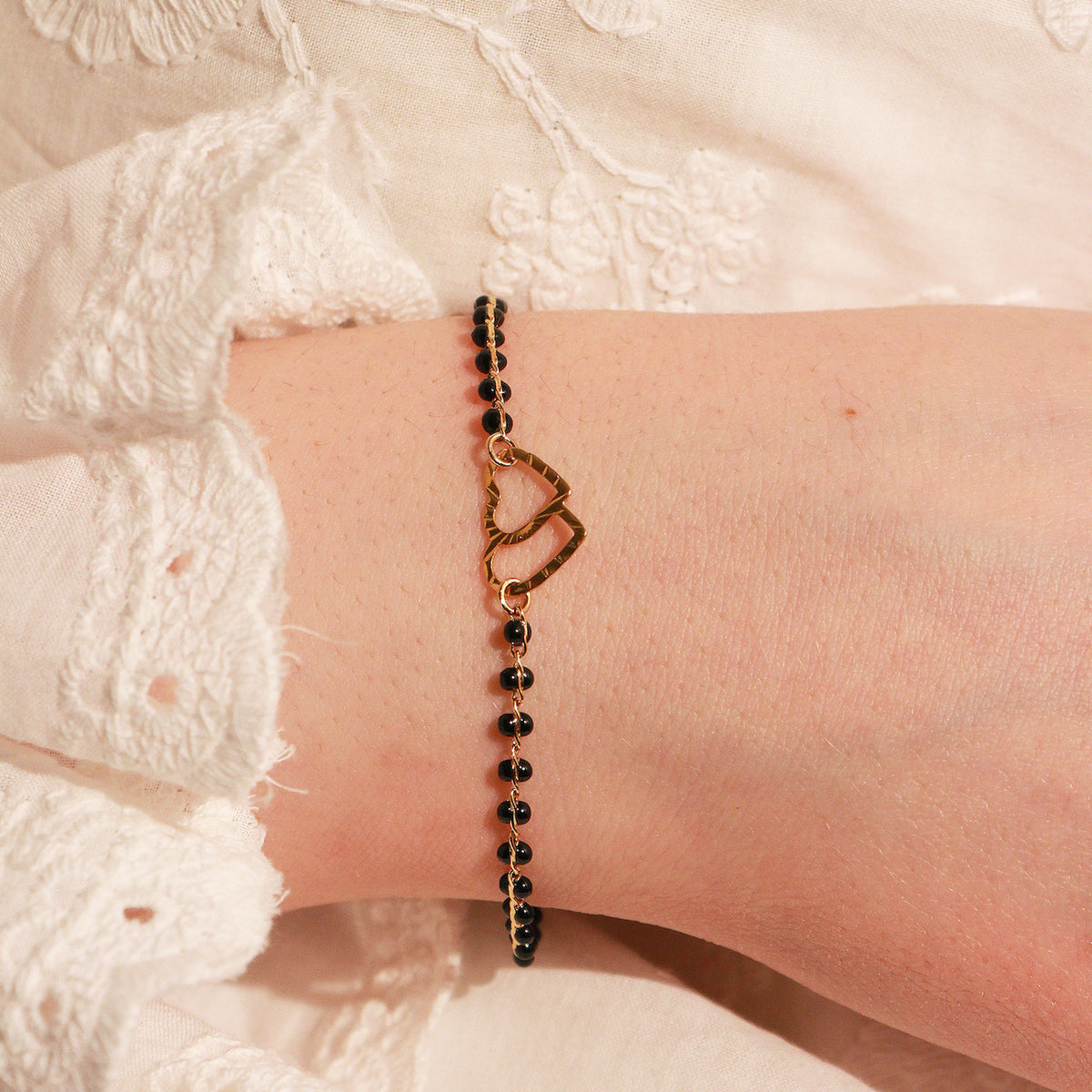 Bracelet Double Heart - Or & Noir
