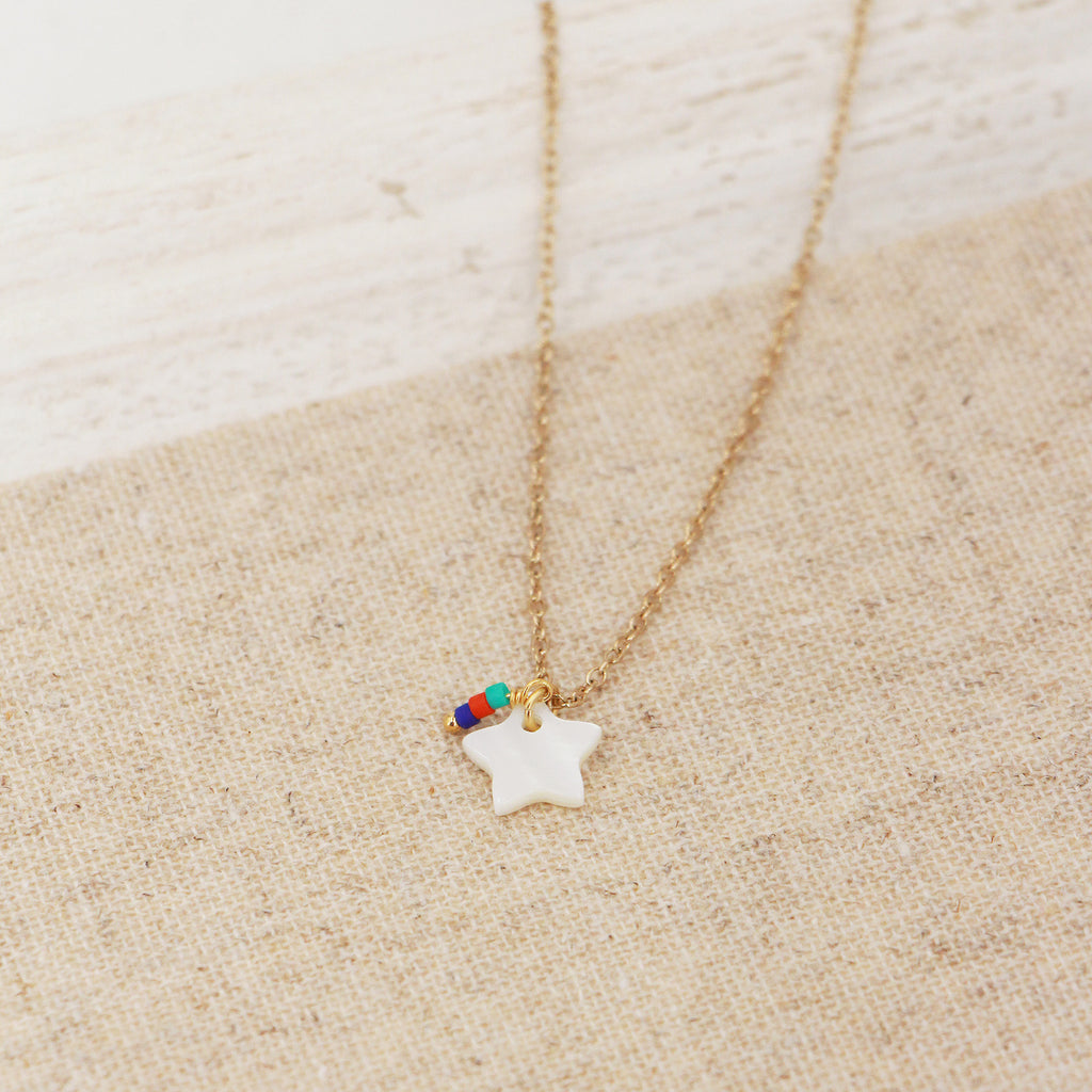 Collier Charms Etoile Nacre Multico - Or & Blanc