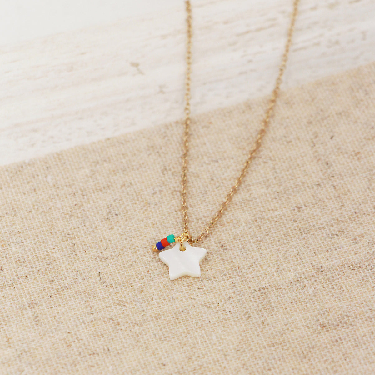 Collier Charms Etoile Nacre Multico - Or & Blanc