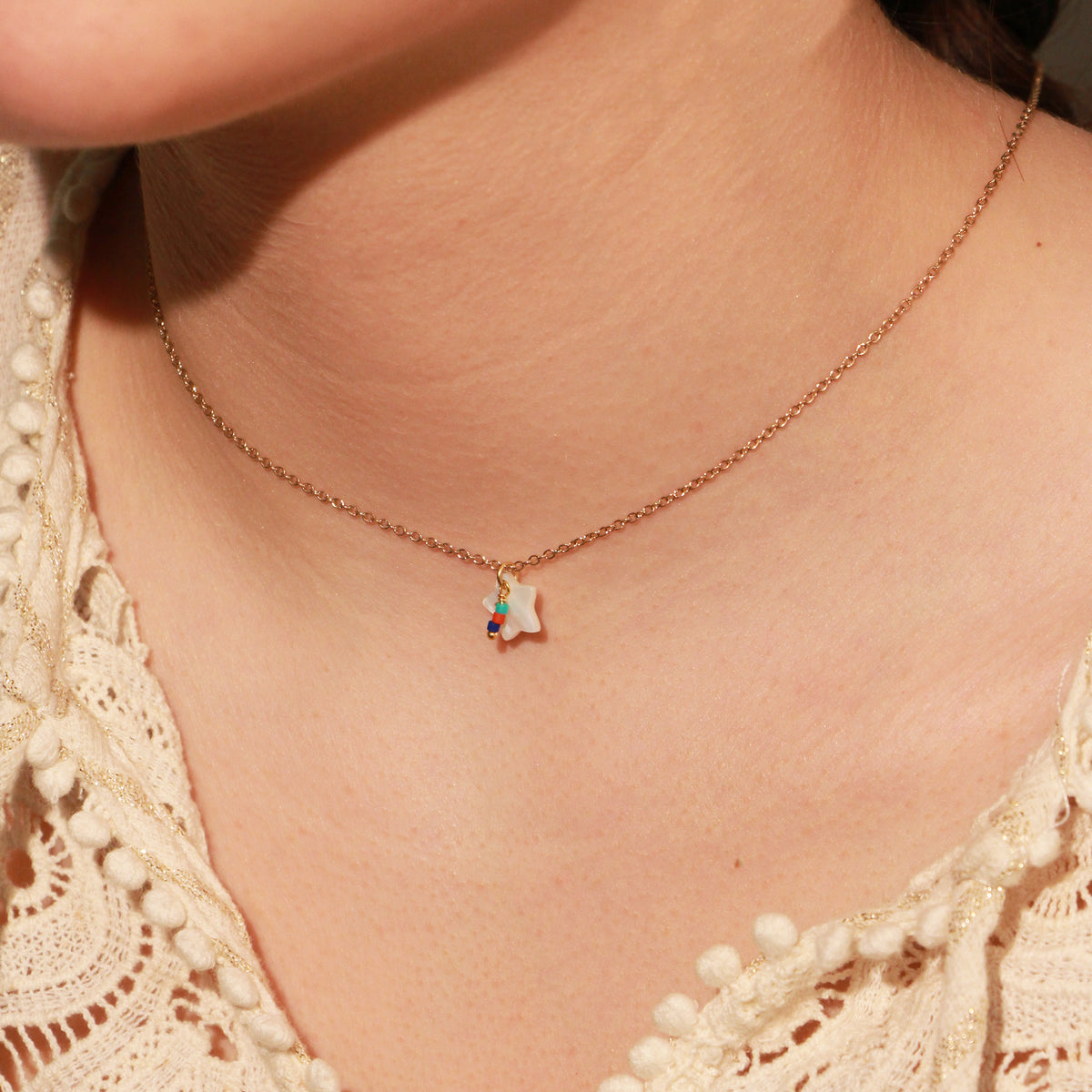Collier Charms Etoile Nacre Multico - Or & Blanc
