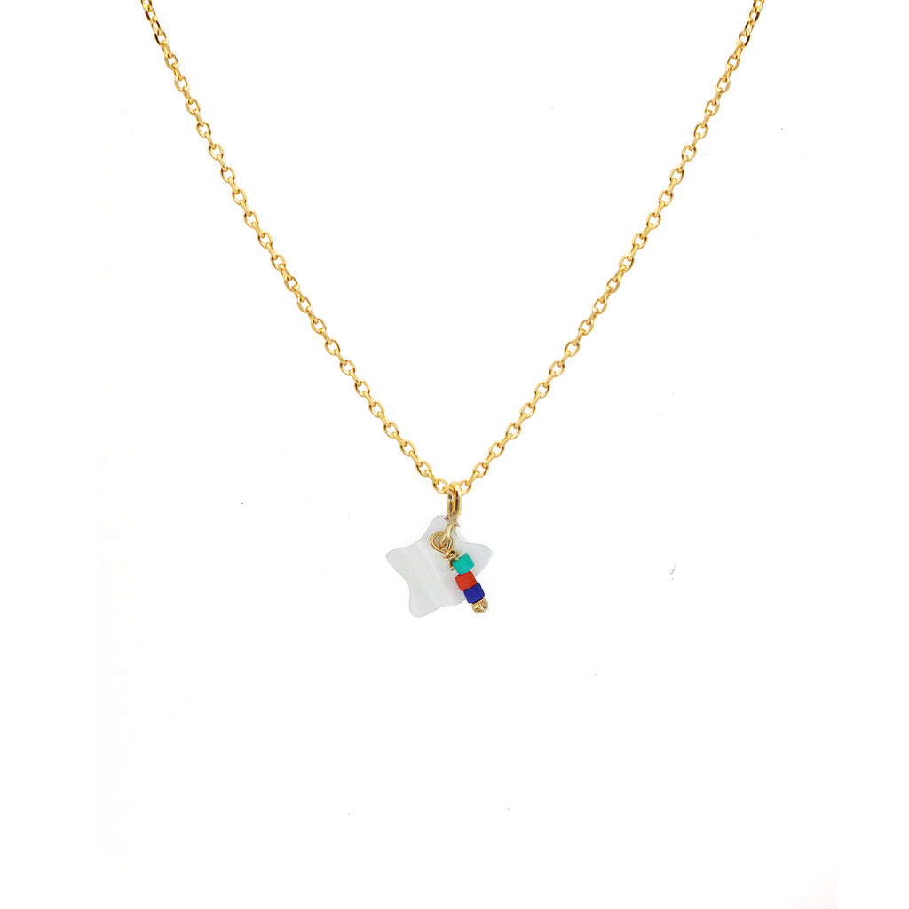 Collier Charms Etoile Nacre Multico - Or & Blanc