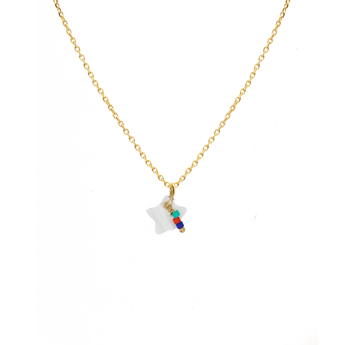 Collier Charms Etoile Nacre Multico - Or & Blanc
