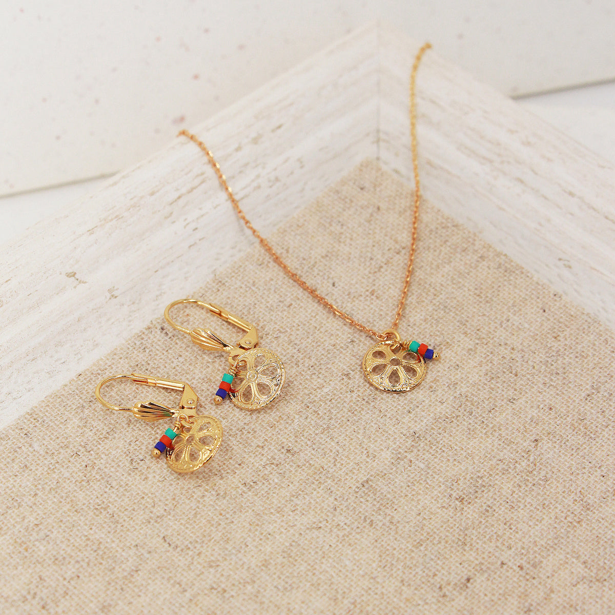 Boucles D'Oreilles Flora Multico - Or & Multicolor