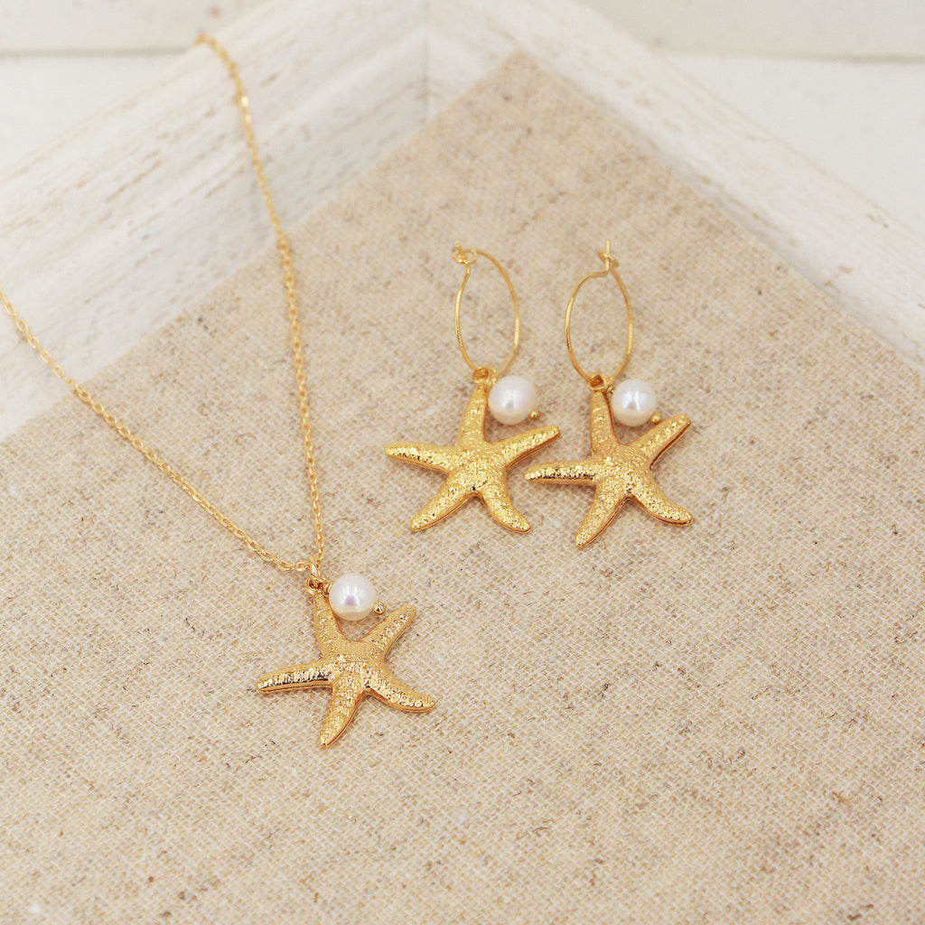 Boucles D'Oreilles Starfish - Or & Perle