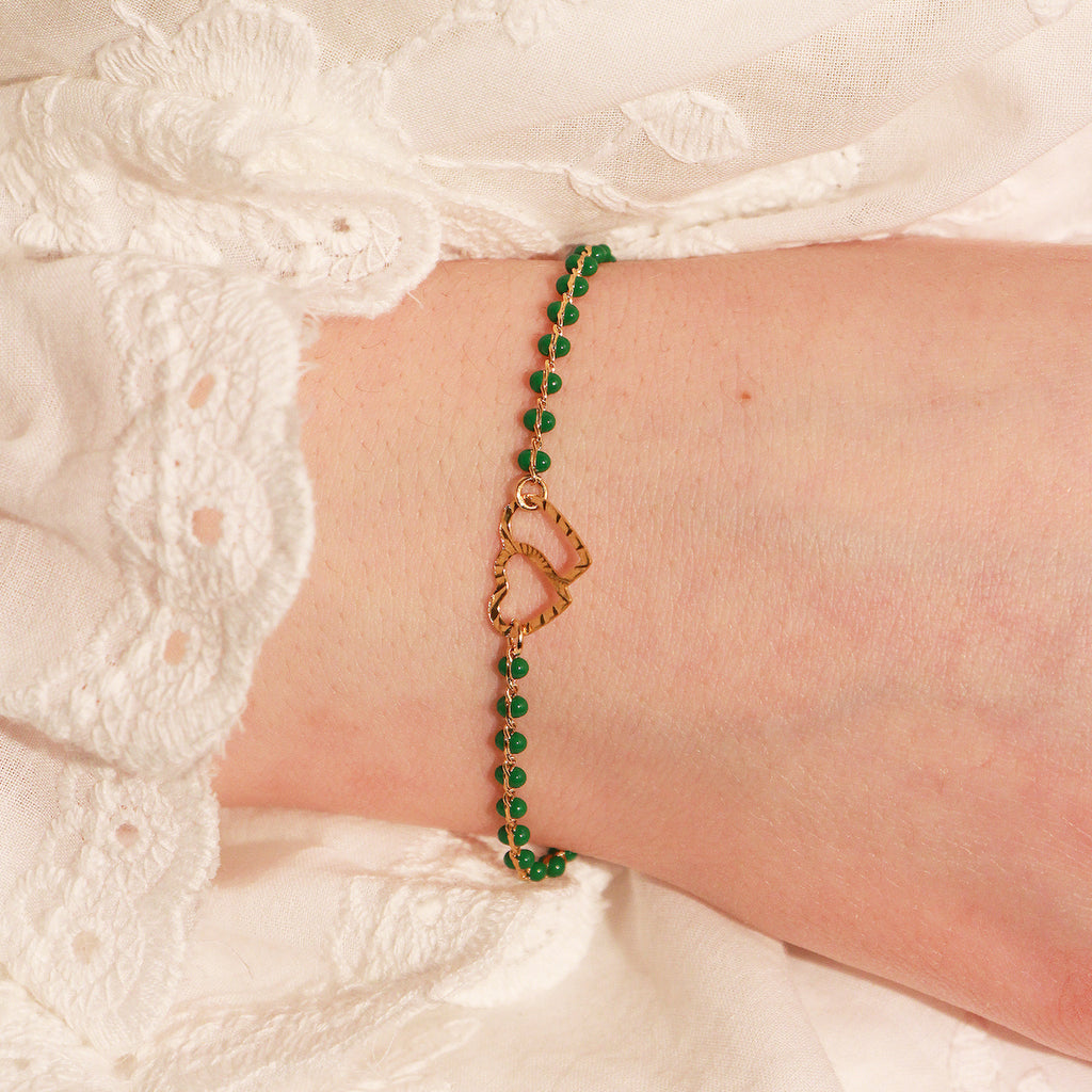 Bracelet Double Heart - Or & Vert
