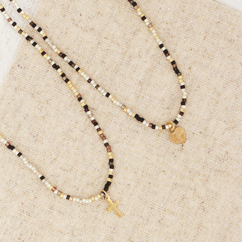 Collier Miyuki Noir Et Or Mini Cœur - Or / Noir