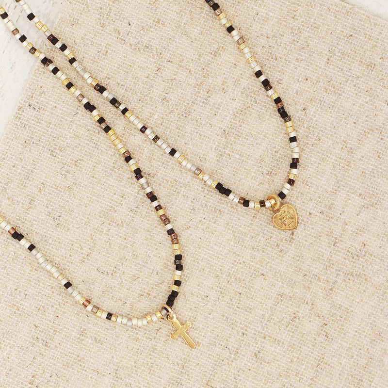 Collier Miyuki Noir Et Or Mini Cœur - Or / Noir