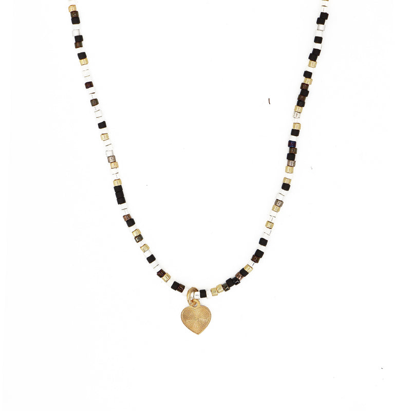 Collier Miyuki Noir Et Or Mini Cœur - Or / Noir