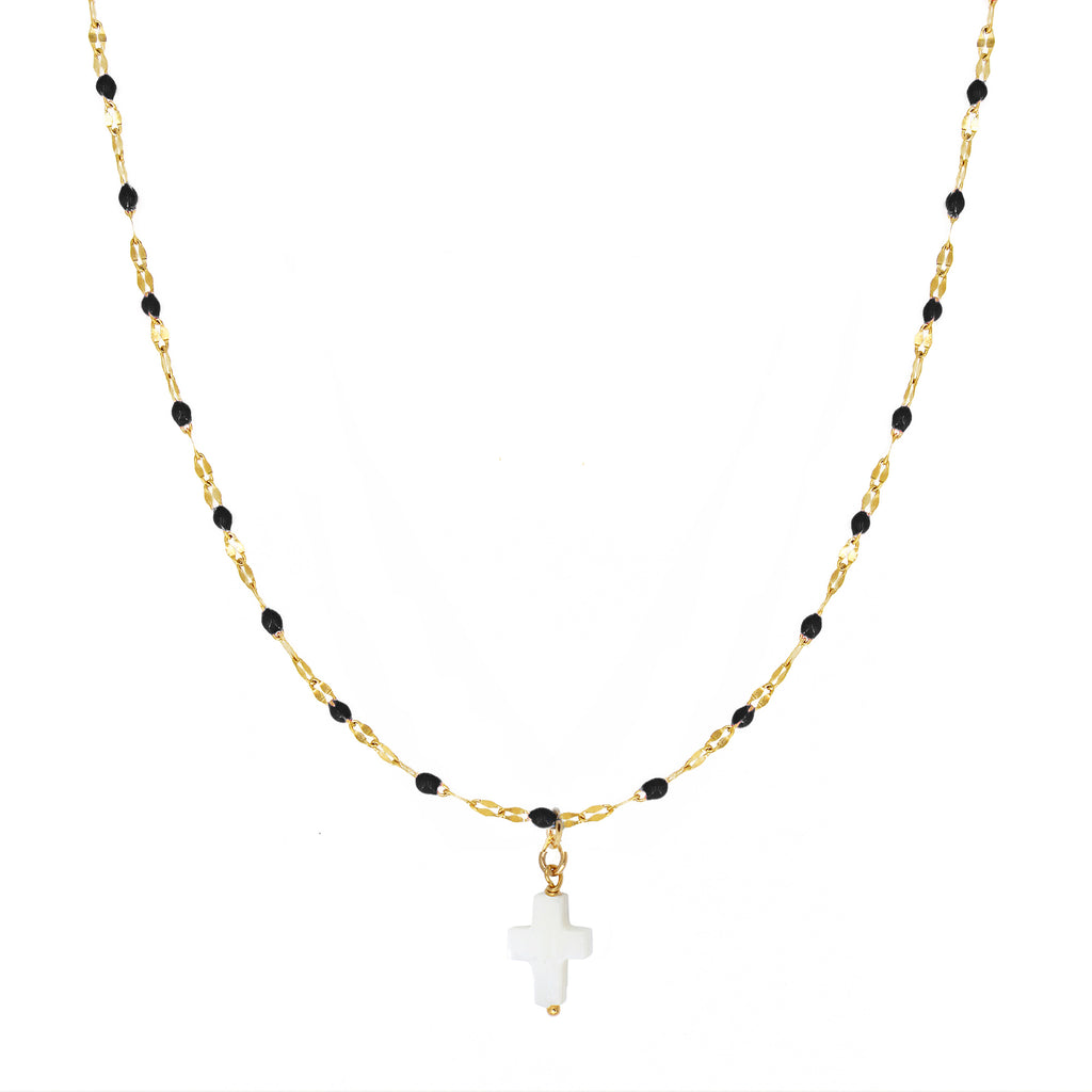 Collier Cross - Or & Noir