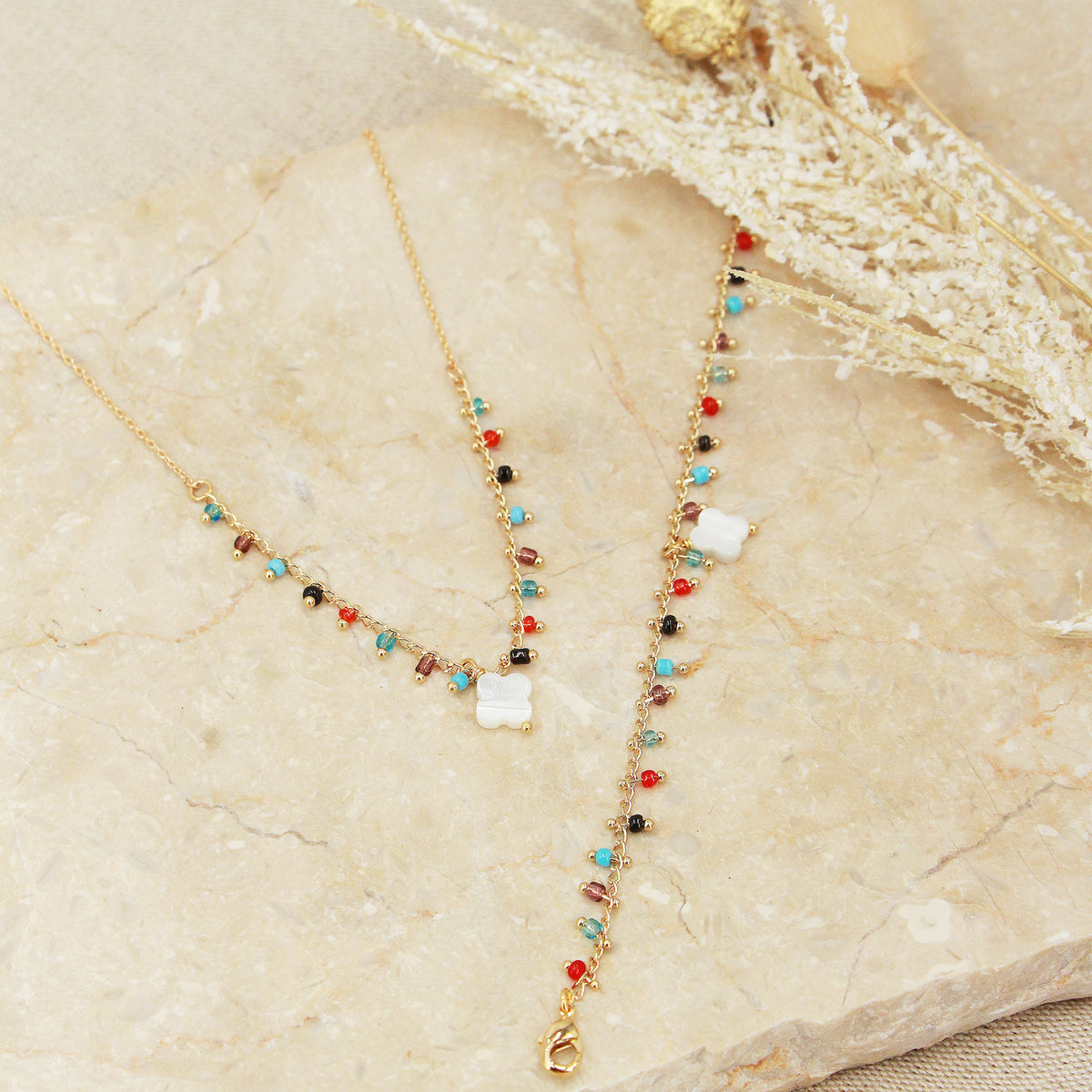 Bracelet Boho Mulicolor Trefle - Or & Multicolor