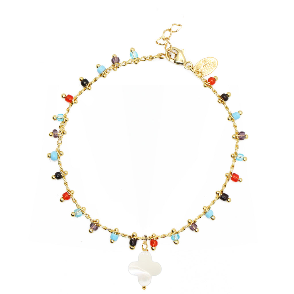 Bracelet Boho Mulicolor Trefle - Or & Multicolor