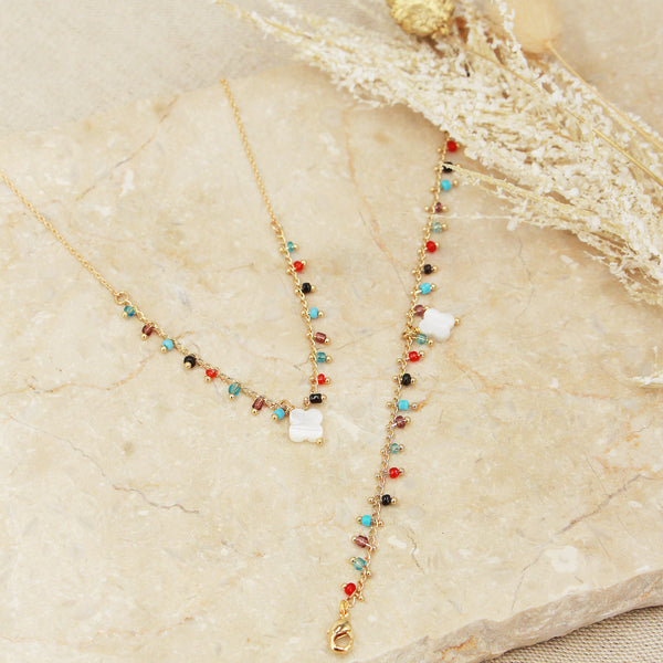 Collier Boho Mulicolor Trefle - Or & Multicolor