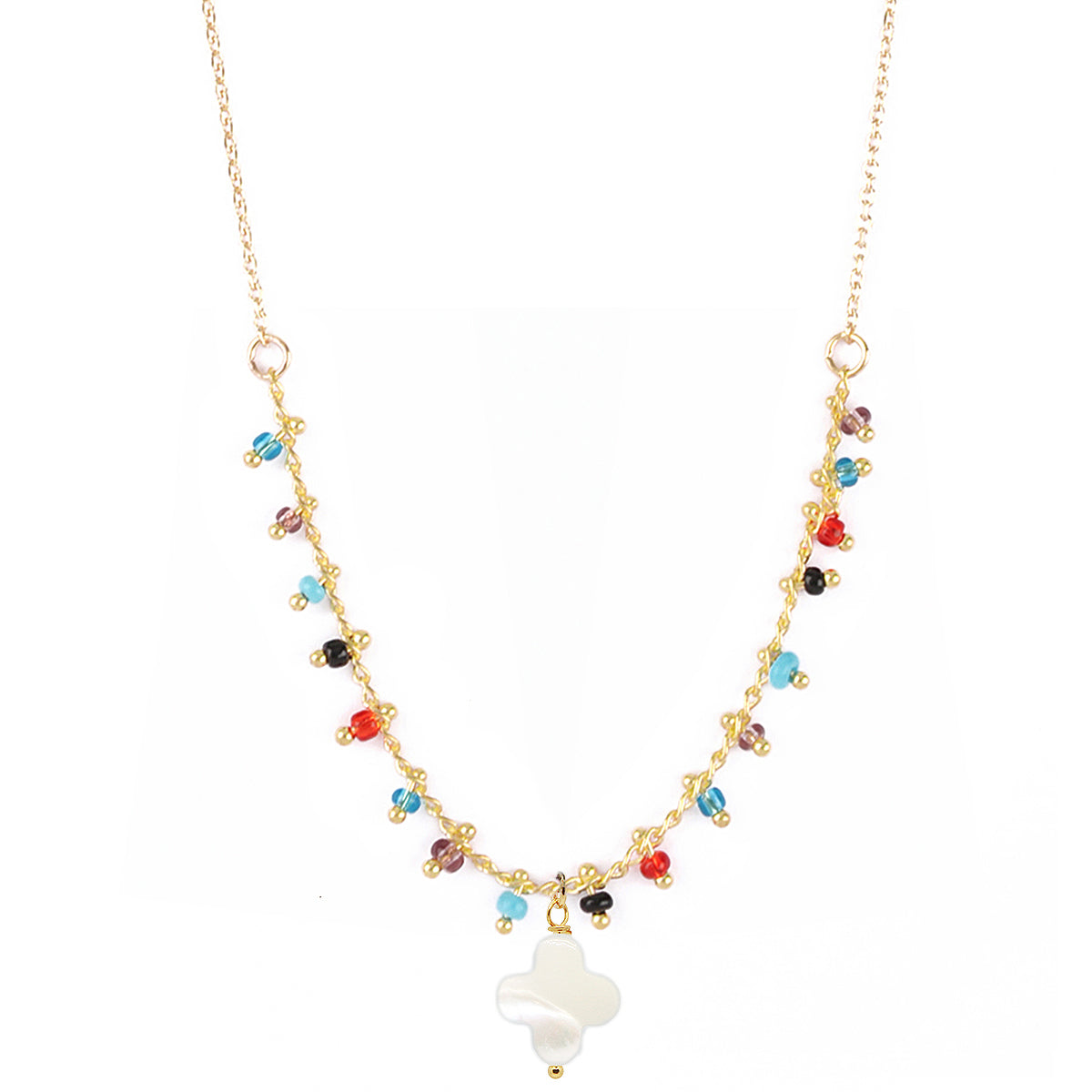 Collier Boho Mulicolor Trefle - Or & Multicolor