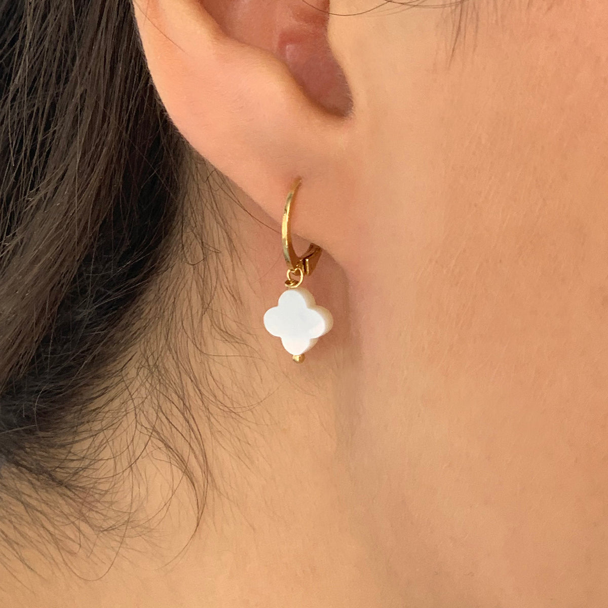 Boucles D'Oreilles White Flowers - Or & Nacre