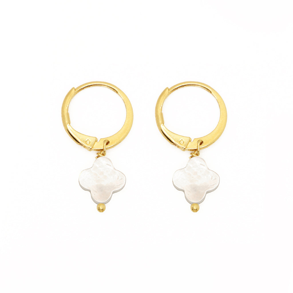 Boucles D'Oreilles White Flowers - Or & Nacre