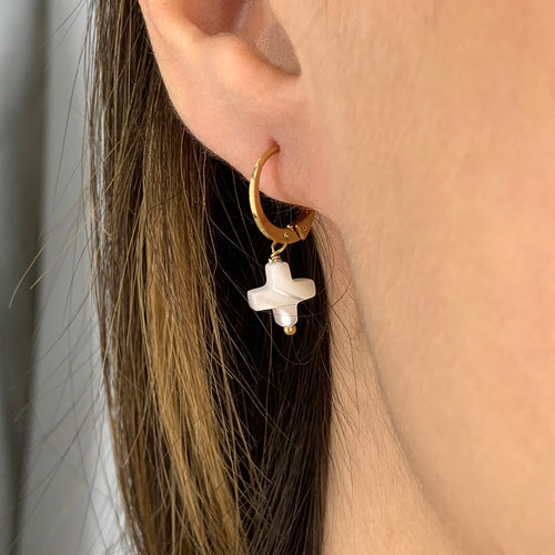 Mini  Créoles White Cross - Or / Blanc