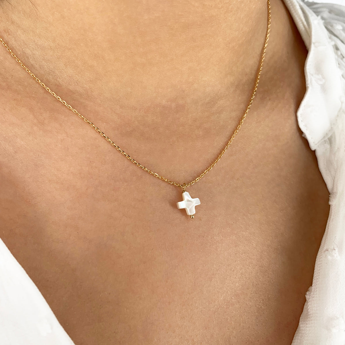 Collier White Cross - Or & Blanc