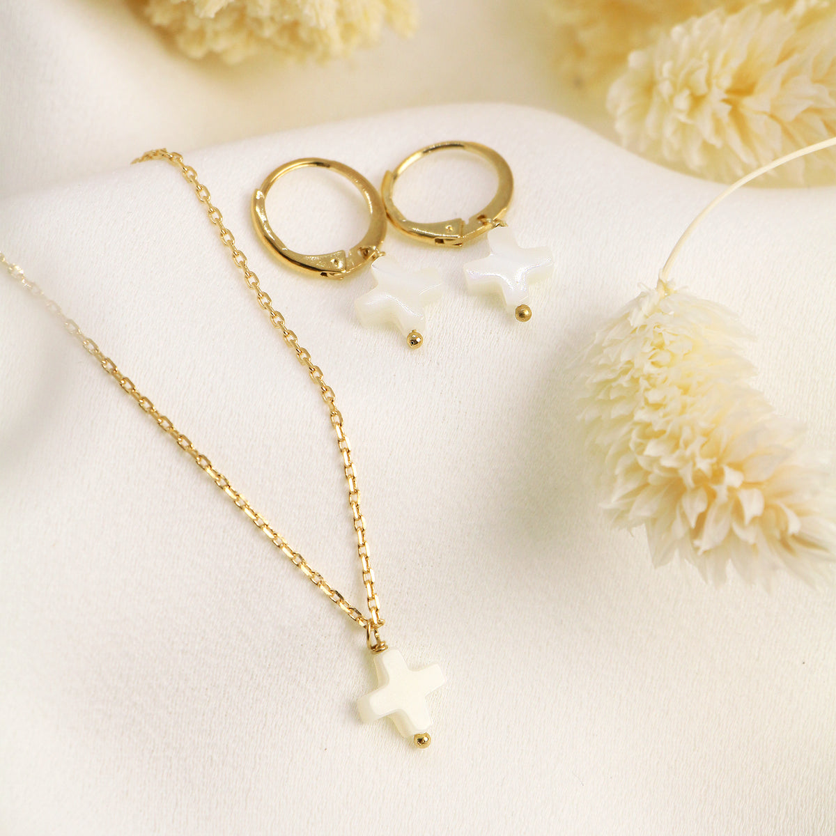 Collier White Cross - Or & Blanc