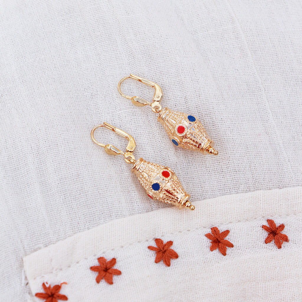 Boucles D'Oreilles Kamala Bleu/ Rouge - Or & Bleu-Rouge