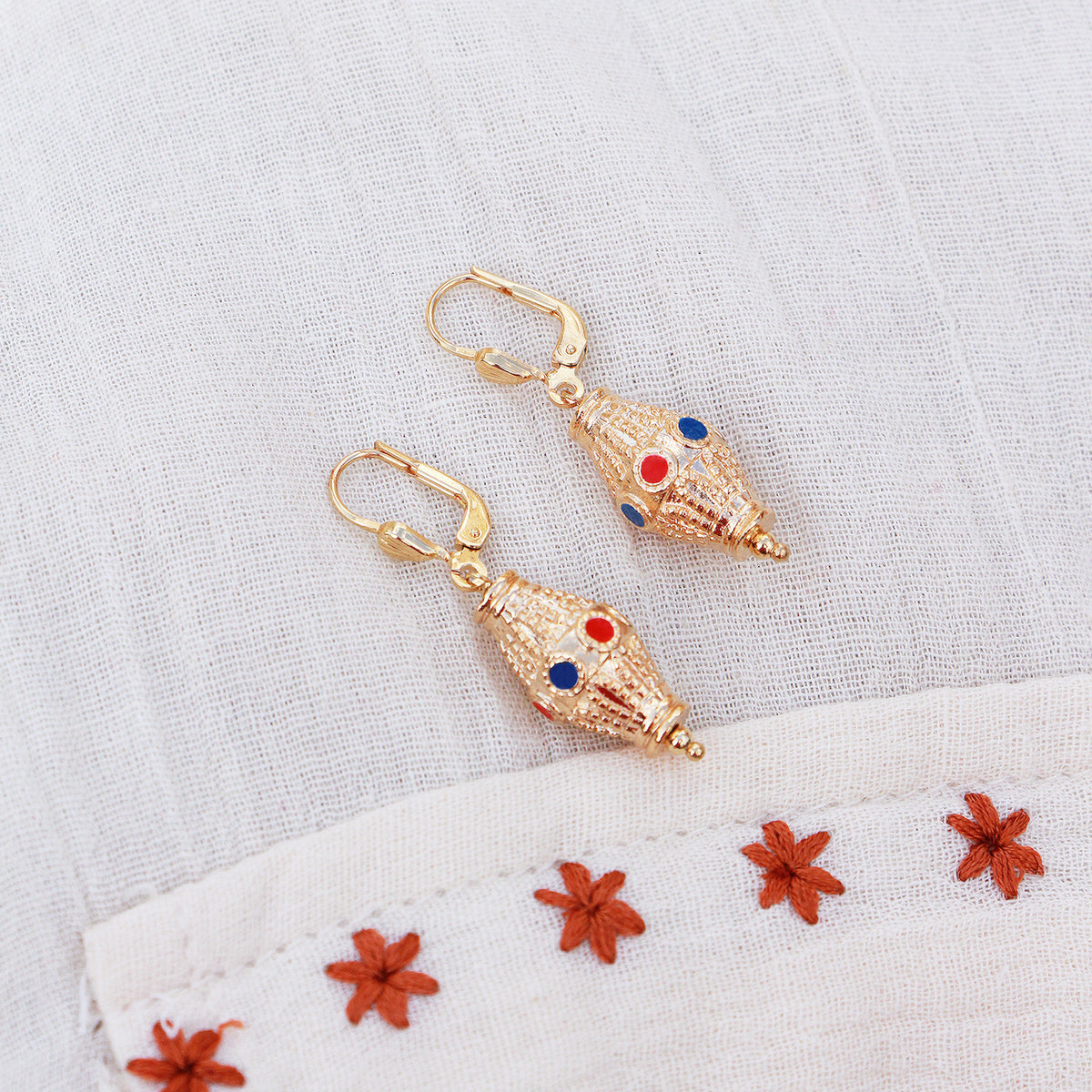 Boucles D'Oreilles Kamala Bleu/ Rouge - Or & Bleu-Rouge