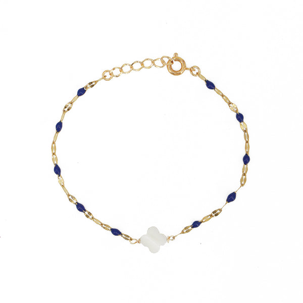 Armbånd Ibiza Bleu Fleur Nacre - Guld & Marineblå Hvid