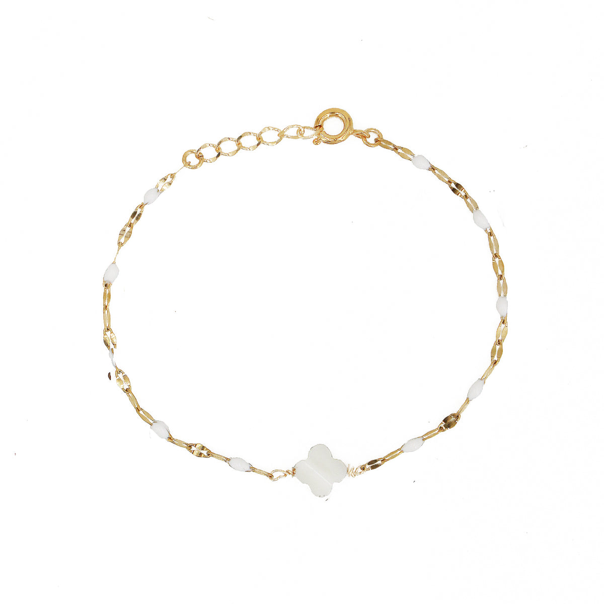 Armband Ibiza Wit Parelmoeren Bloem - Goud & Wit