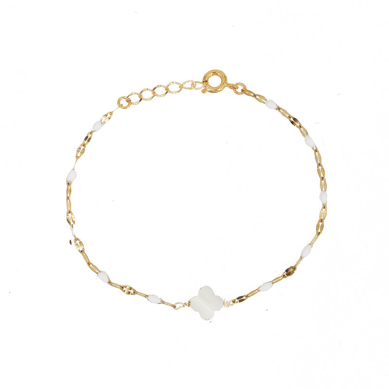 Braclet Ibiza Blanc Fleur Nacre  - Or /  Blanc