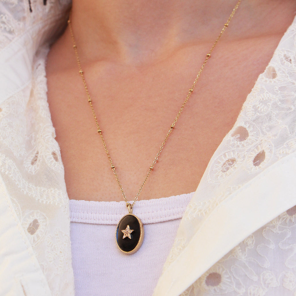 Collier Salomé Billes Etoile Noir - Or & Agate Noire