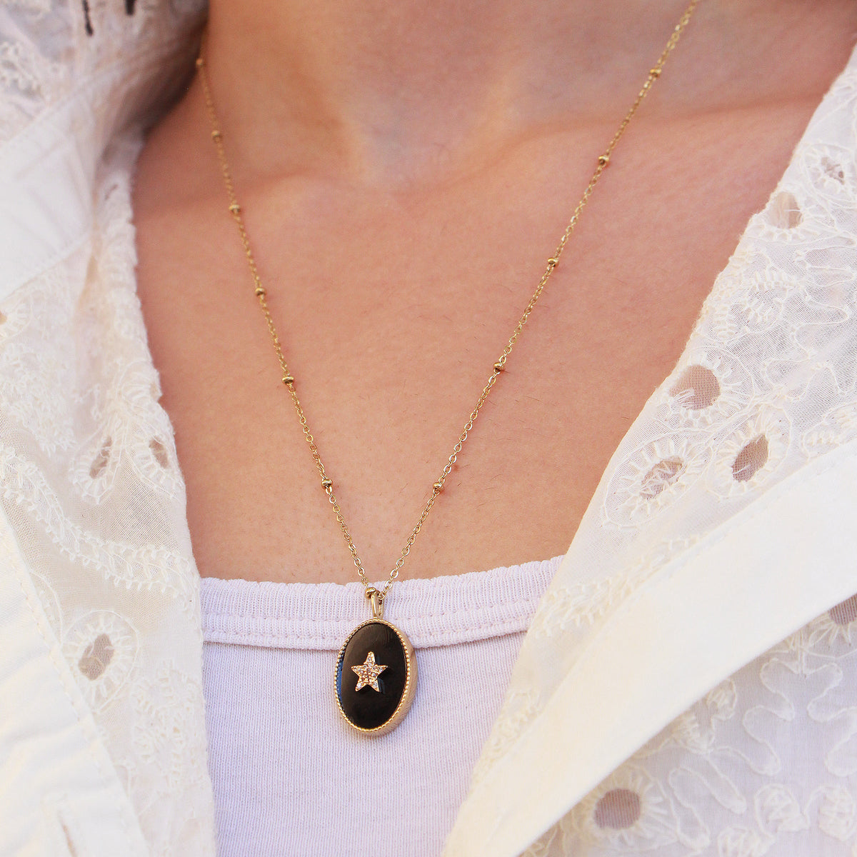 Collier Salomé Billes Etoile Noir - Or & Agate Noire