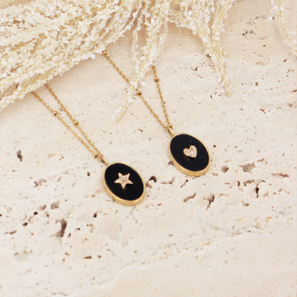 Collier Salomé Billes Etoile Noir - Or & Agate Noire