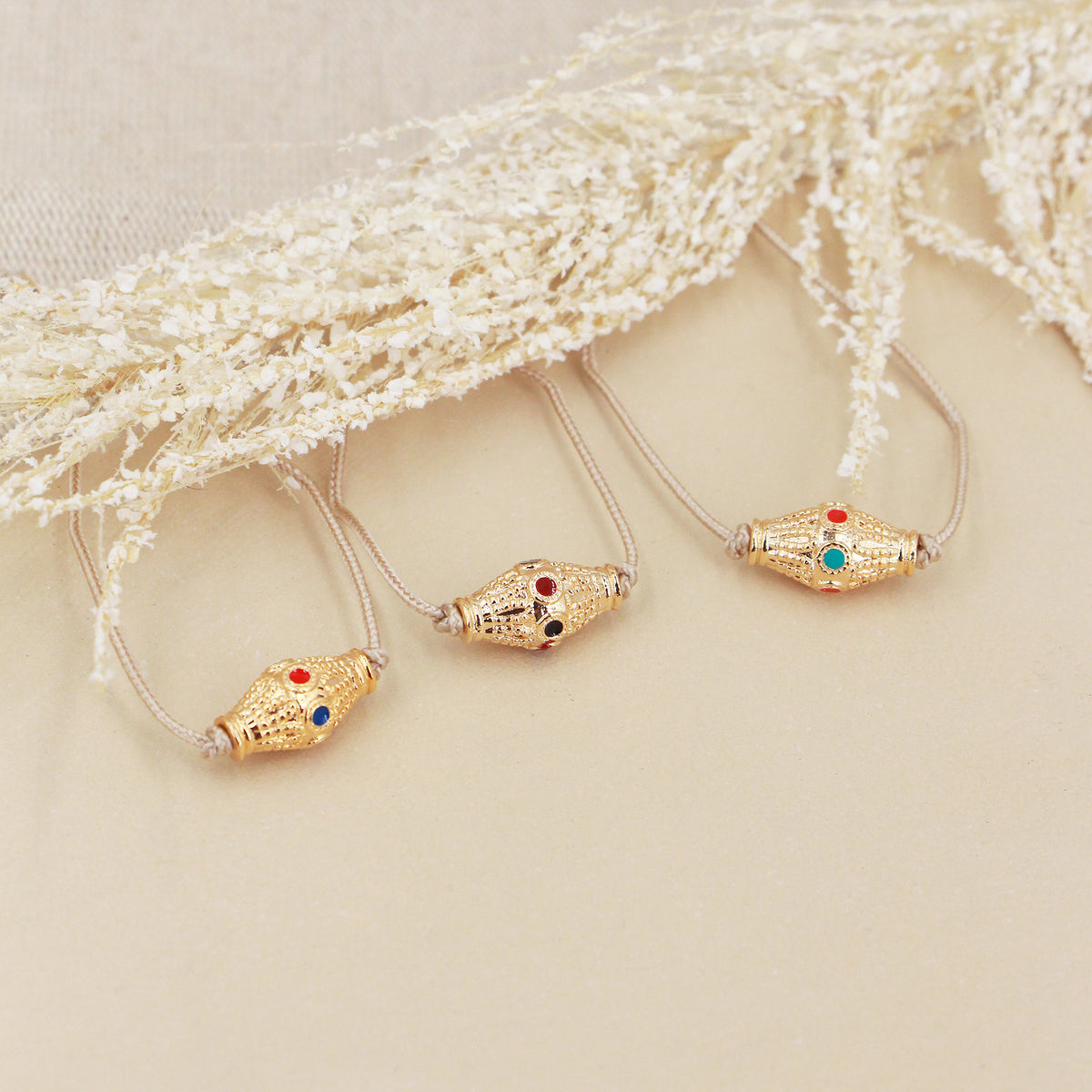Bracelet Lien Nude Kamala - Or & Marine & Rouge