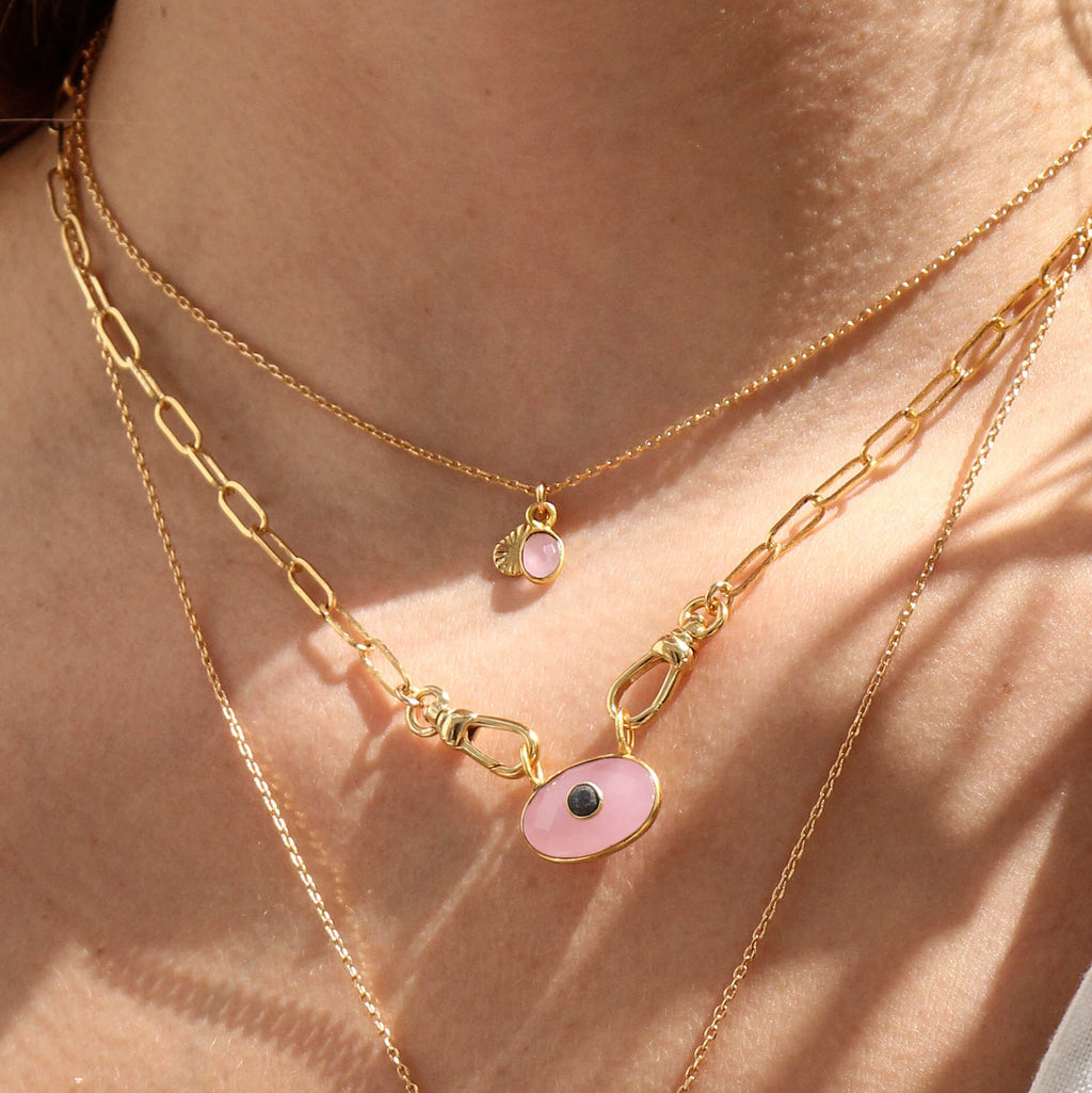 Collier Gaïa - Or & Quartz Rose