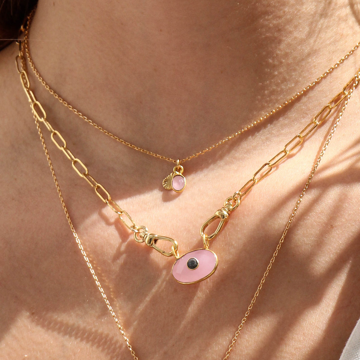 Collier Gaïa - Or & Quartz Rose
