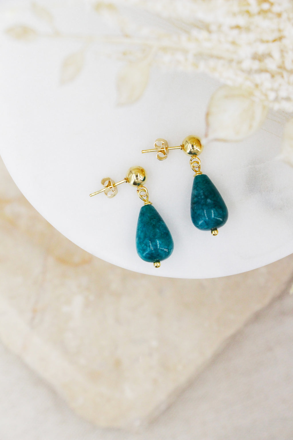 Boucles D'Oreille Jasmine - Or & Jade