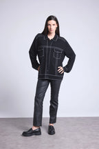 Chaqueta oversize de cachemira Nina - Negro gris - Mujer