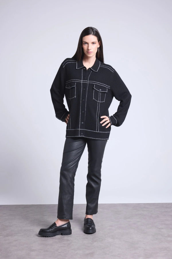 Chaqueta oversize de cachemira Nina - Negro gris - Mujer - 100% Cachemira