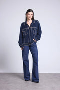 Veste Oversize Cachemire Nina - Bleu Marine Beige - Femme