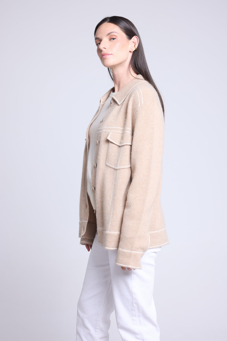 Oversized Nina Cashmere Jacket - White Beige - Women
