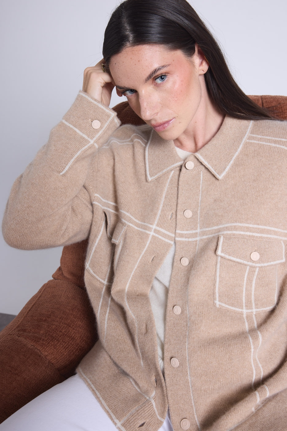 Oversized Nina Cashmere Jacket - White Beige - Women