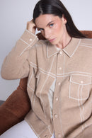 Chaqueta oversize de cachemir Nina - Beige Blanco - Mujer