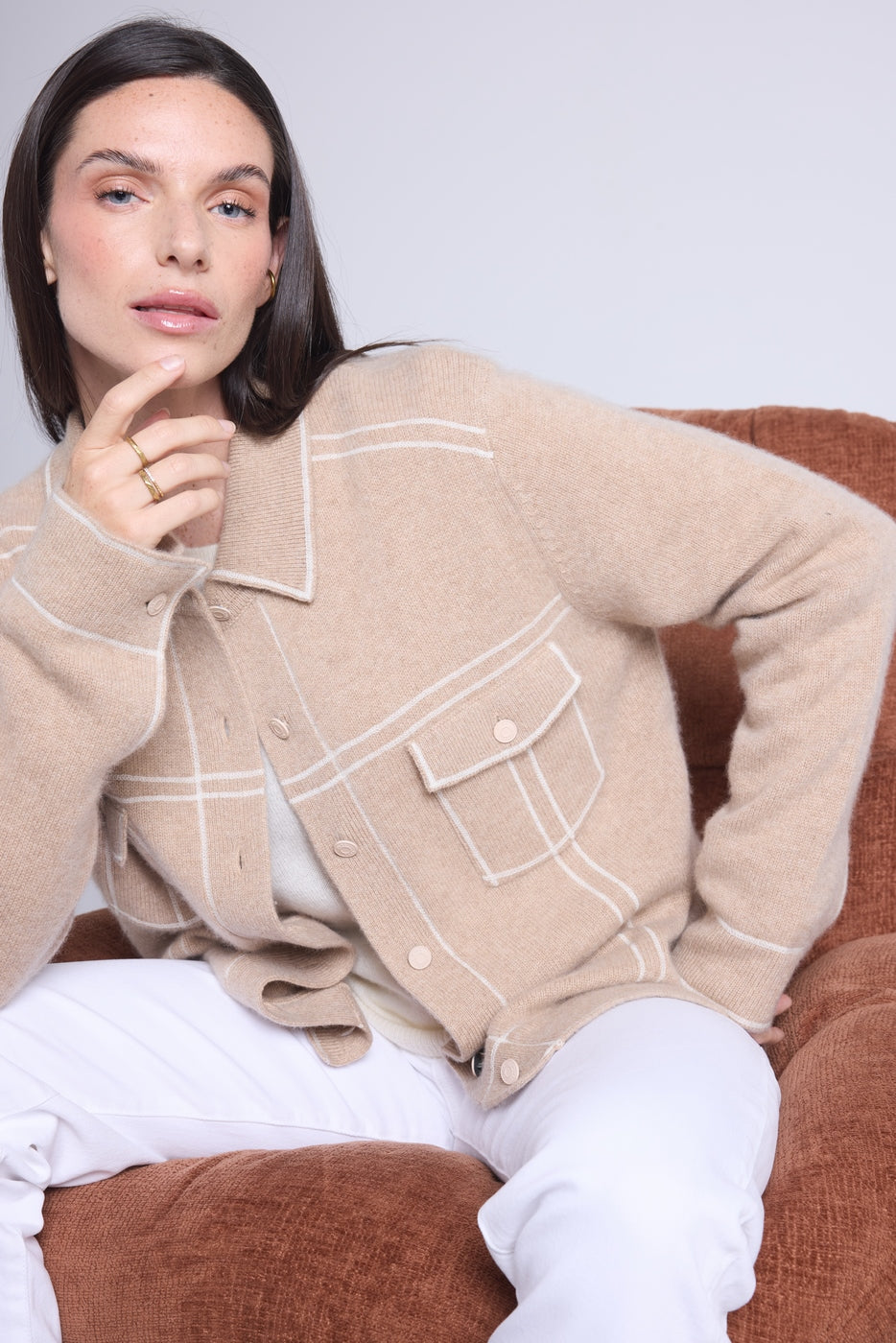 Oversized Nina Cashmere Jacket - White Beige - Women
