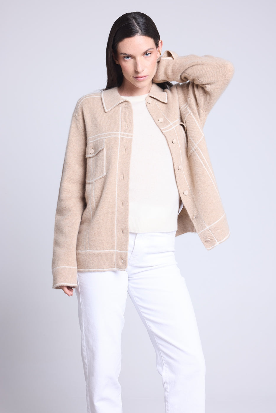 Oversized Nina Cashmere Jacket - White Beige - Women