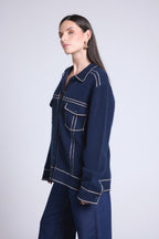 Veste Oversize Cachemire Nina - Bleu Marine Beige - Femme